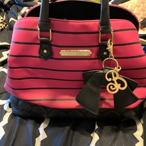Betsey Johnson pink and black stripe bag
